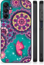 Back Cover Siliconen Hoesje Geschikt voor Samsung Galaxy A15 Telefoonhoesje met Zwarte rand Cirkels en Vlinders