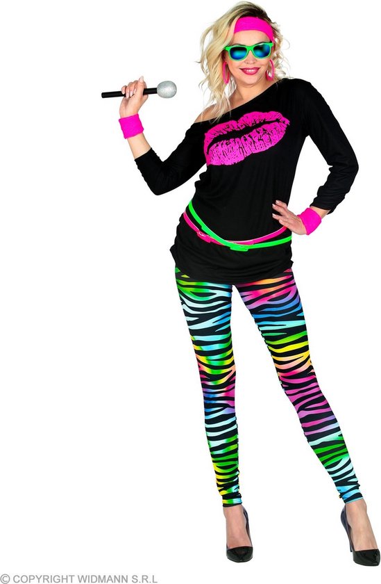 Widmann - Jaren 80 & 90 Kostuum - 80s Legging Conny Neon Meerkleurig Vrouw  