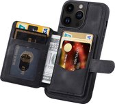 Étui de téléphone de Luxe en cuir avec porte-cartes pour IPhone 15 Pro , support de portefeuille réglable, couverture arrière antichoc, couverture de téléphone puissante IPhone 15 Pro Zwart