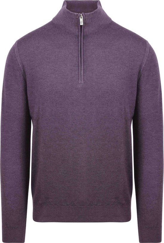 R2 Amsterdam - Pull Demi Zip Laine Mérinos Violet - Homme - Taille 3XL - Coupe Regular