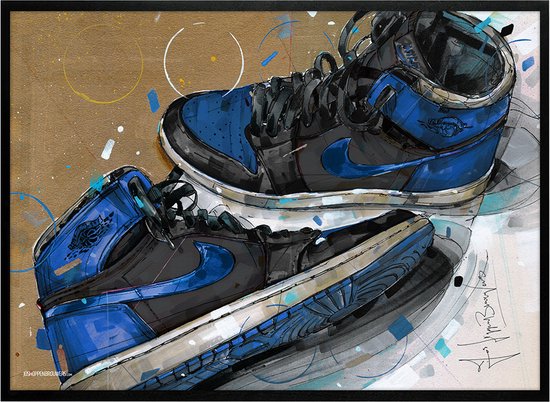 Sneaker print 1984 royal blue 71x51 cm *ingelijst & gesigneerd