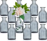 Ensemble de petits vases, vase en verre, 12 pièces, mini vase à fleurs, gris, vintage, verre, rond, vases en verre, vase bouteille, coloré, petits nervurés, vase de table, ensemble de vases, bouteille en verre, décoration pour