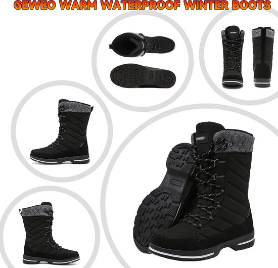 Winter Sneeuwlaars Dames - Waterdichte Sneeuwlaarzen - Winter Fleece Gevoerd Warme Winterlaarzen - Snowboots Antislip Outdoor - Zwart - Maat 39