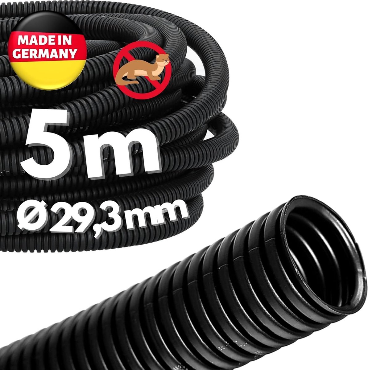 5 meter Kalitec ribbelbuis gesloten NW 29 I ribbelslang zonder gleuf I marterbeschermingsbuis I lege buis I kabelbescherming AD 33,9 mm ID 29,3 mm