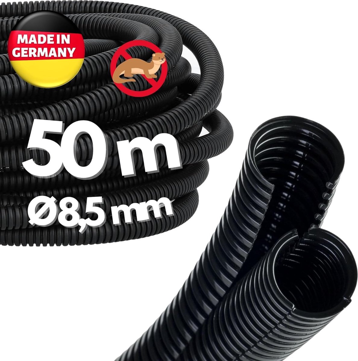 50 meter Kalitec ribbelbuis Twin NW 10 I ribbelslang in twee delen I ribbelbuis op zonne-energie I marterbeschermingsbuis I lege buis I kabelbescherming AD 13,3 mm ID 8,5 mm