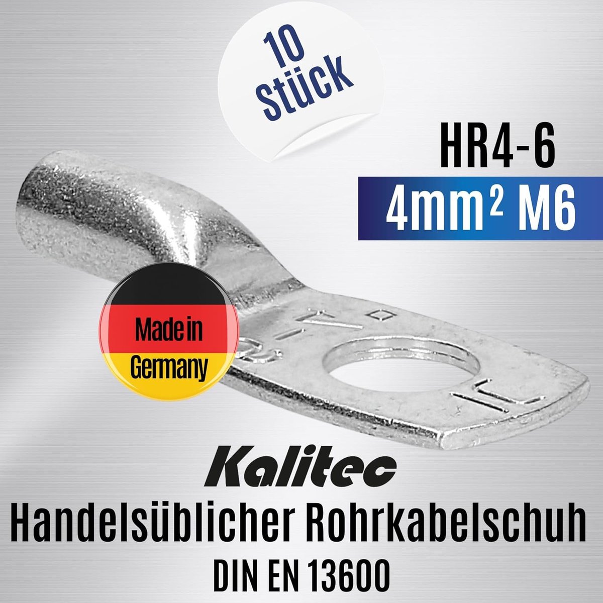 10 Cosses De Câble Tubulaires 4 Mm² M6 - Kalitec - Cuivre étamé - Sans Trou De Vision - Fabriqué En Allemagne
