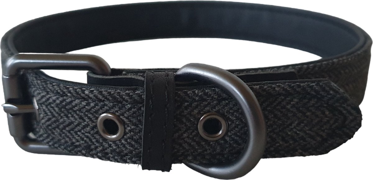 51 Degrees North Milano Hondenhalsband - Visgraat geweven polyester - Herringbone / Grey - Breedte: 25 mm - Nekomtrek: 45 - 54 cm (GELIEVE ALVORENS BESTELLEN OPMETEN)