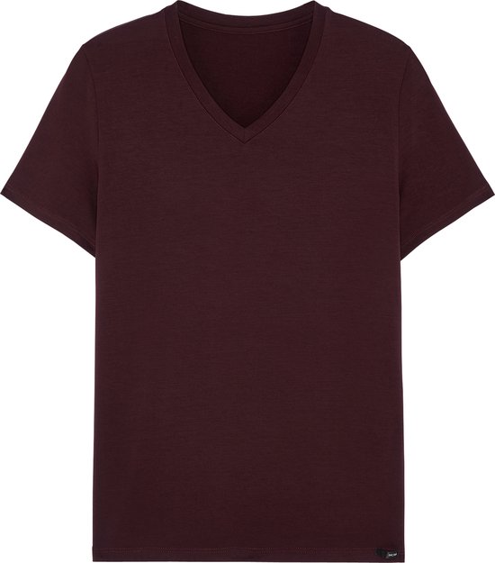 HOM Tencel soft tee-shirt v neck (1-pack) - heren T-shirt V-hals - bordeaux - Maat: L