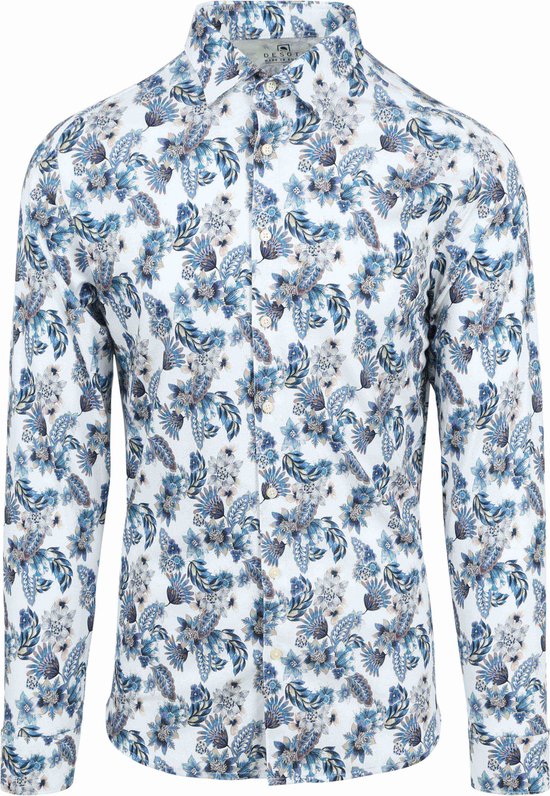 Desoto - Overhemd Kent Bloemen Blauw - Heren - Maat XL - Slim-fit