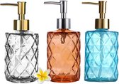 3 stuks 330 ml zeepdispenser glazen afwasmiddeldispenser keuken met pompkop, navulbare pompdispenser voor badkamer, zeepdispenserset voor douchegel, wasmiddel, shampoo (3 kleuren)