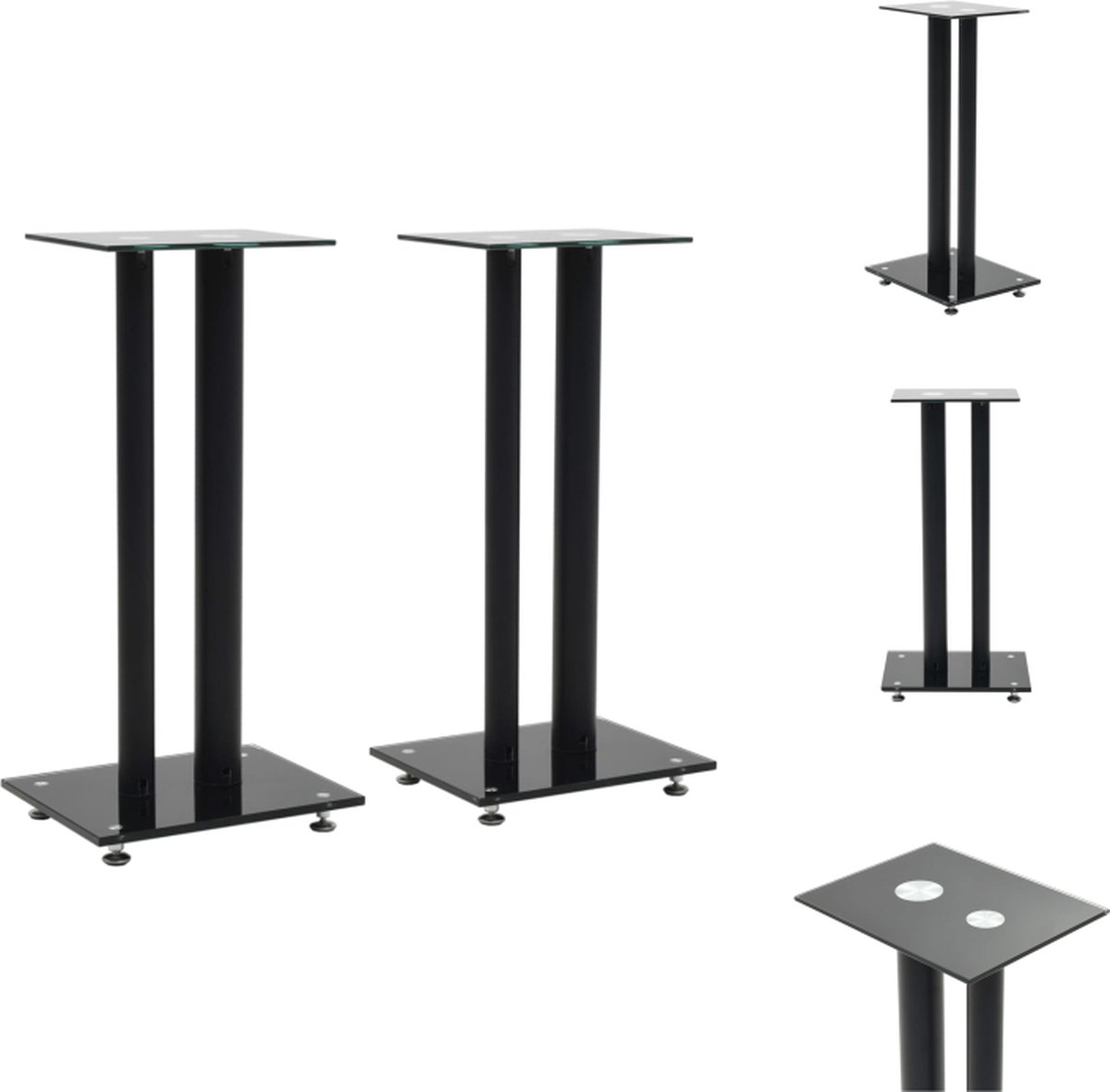 vidaXL Speakerstandaarden - Gehard glas en aluminium - 30 x 25 x 61 cm - Zwart - Speaker stands