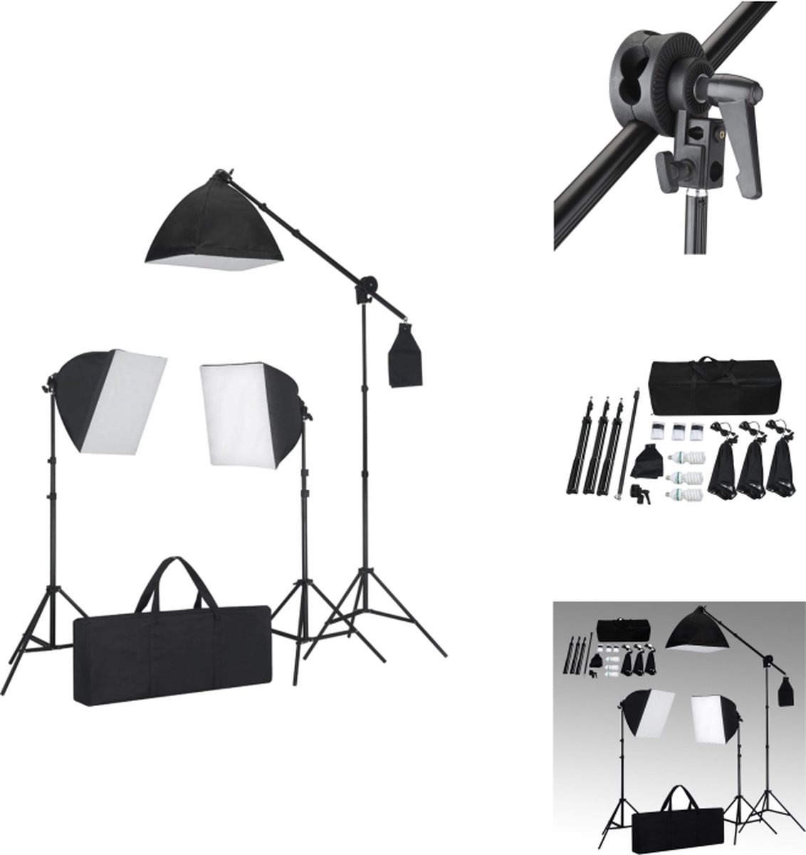 vidaXL Fotolampen Set - 3 stuks met Softboxen - Hoogte 78-230 cm - Continu Licht - Fotostudio Set