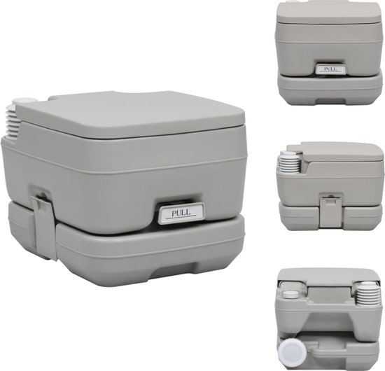vidaXL Draagbaar Toilet - Caravan en Kampeertoilet - 41.5 x 36.5 x 30 cm - 10L - 200kg - Grijs - HDPE PP - T-type spoeling - Mobiel toilet