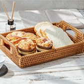 Handgeweven rotan dienblad met handgrepen voor ontbijt, drankjes, snack voor eetkamer/salontafel (17 inch (43 cm), rechthoekig)