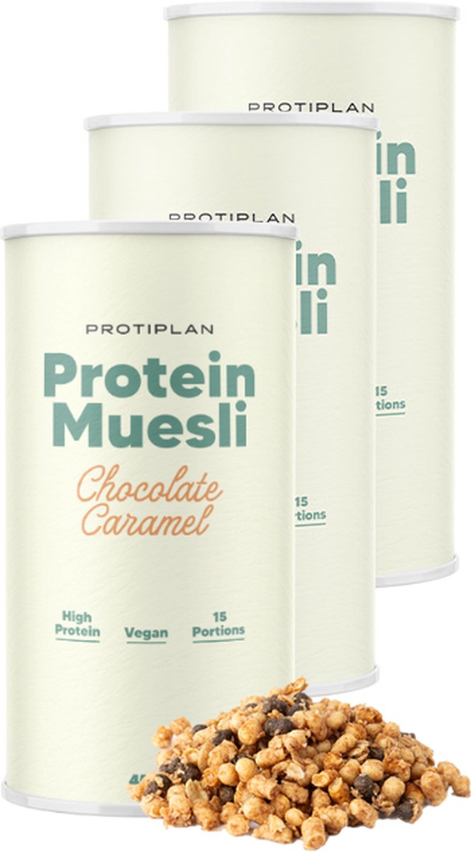 Goedkoopste Protiplan | Protein Muesli Chocolade Karamel | 3 Stuks | 3 x 450 gram