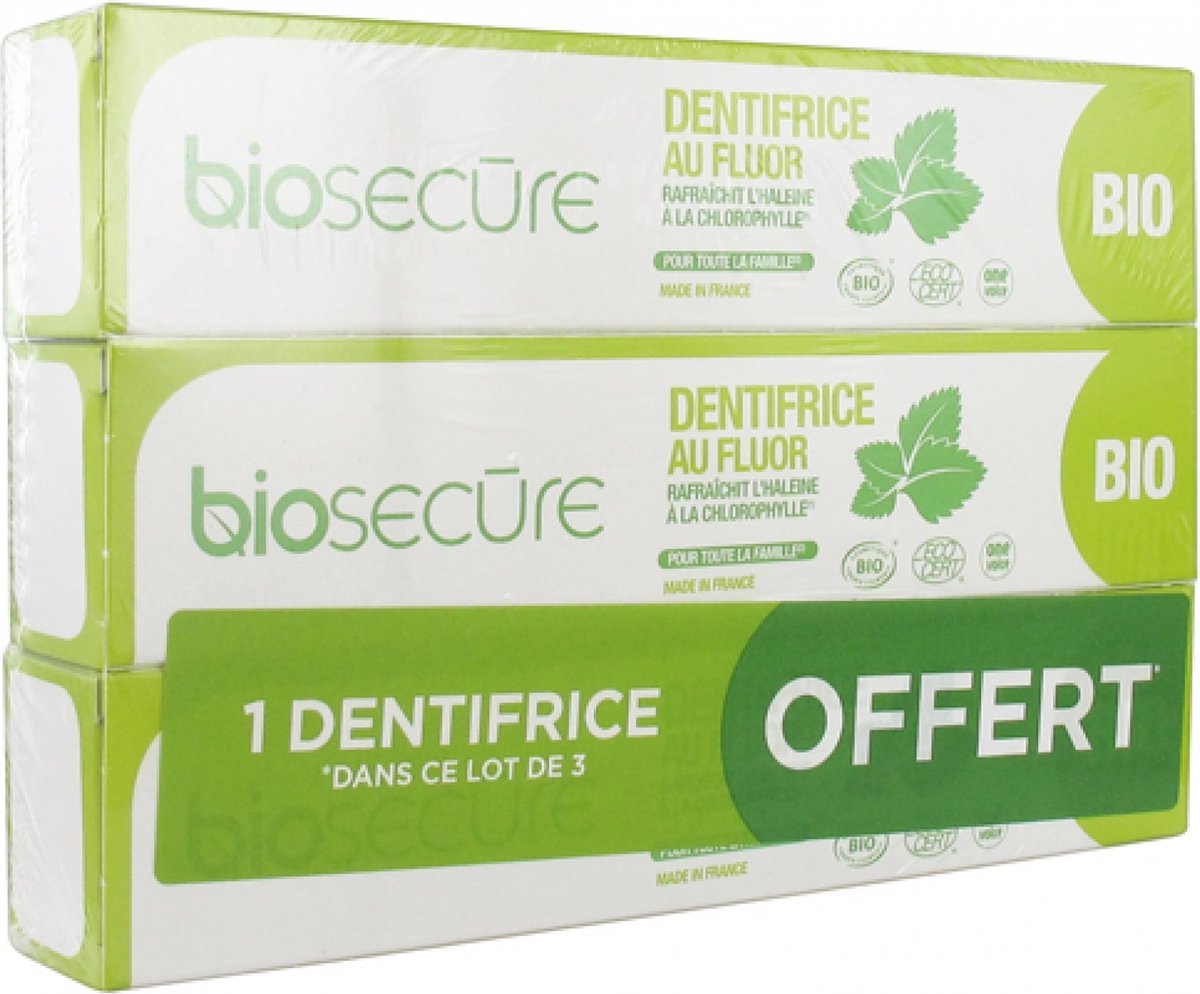 Biosecure Organic Fluoride Tandpasta Verpakking van 3 x 75 ml