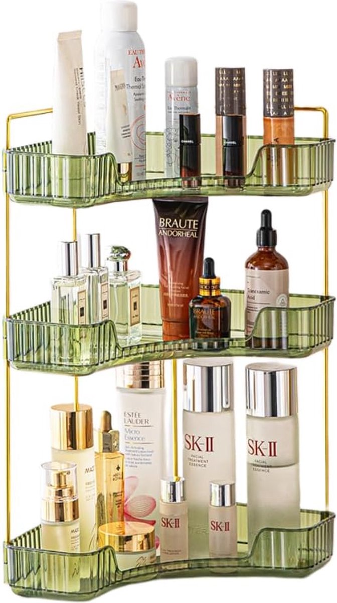 Make-up organizer, cosmetica organizer, parfum organizer, huidverzorging organizer voor badkamer kaptafel (3 lagen, groen)