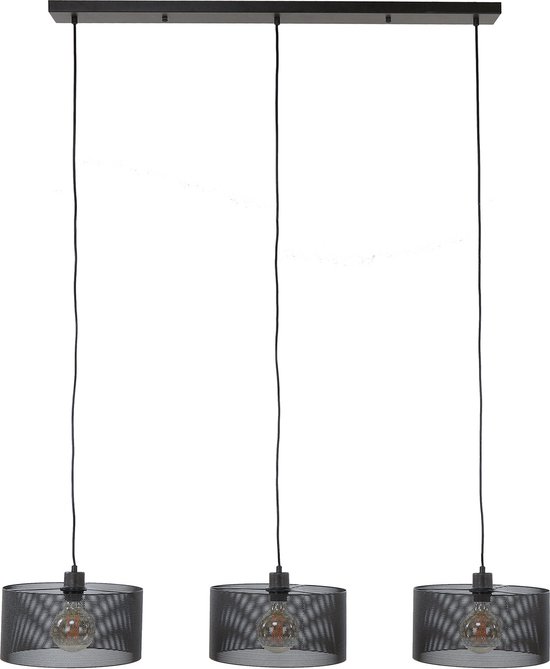Lampe suspendue Mesh Round Artic noir | 3 lumières | 120x30x150cm | réglable en hauteur | salle à manger salon | design industriel | métal