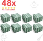 Theedoeken - Horeca Kwaliteit - Katoenenen Theedoeken set - 48 x - Groen Wit - Ophang Lus