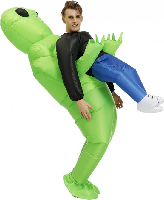 KIMU® Opblaas Kostuum Kinderen Gedragen Door Alien - Maat 122 128 134 140 146 152 - Opblaasbaar Pak - Alienpak Mascotte Opblaaspak - Opblaasbare Buitenaards Wezen Halloween