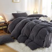 Winter warm beddengoed, 135 x 200 cm, donkergrijs, , dekbedovertrek, effen, antraciet, behaaglijk, , flanel, omkeerbaar beddengoed, 2-delig, ritssluiting