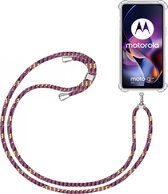 Telefoonkoord + Hoesje Geschikt voor Motorola Moto G54 - Lengte Verstelbaar - Telefoonketting - Shock Proof Case - Paars