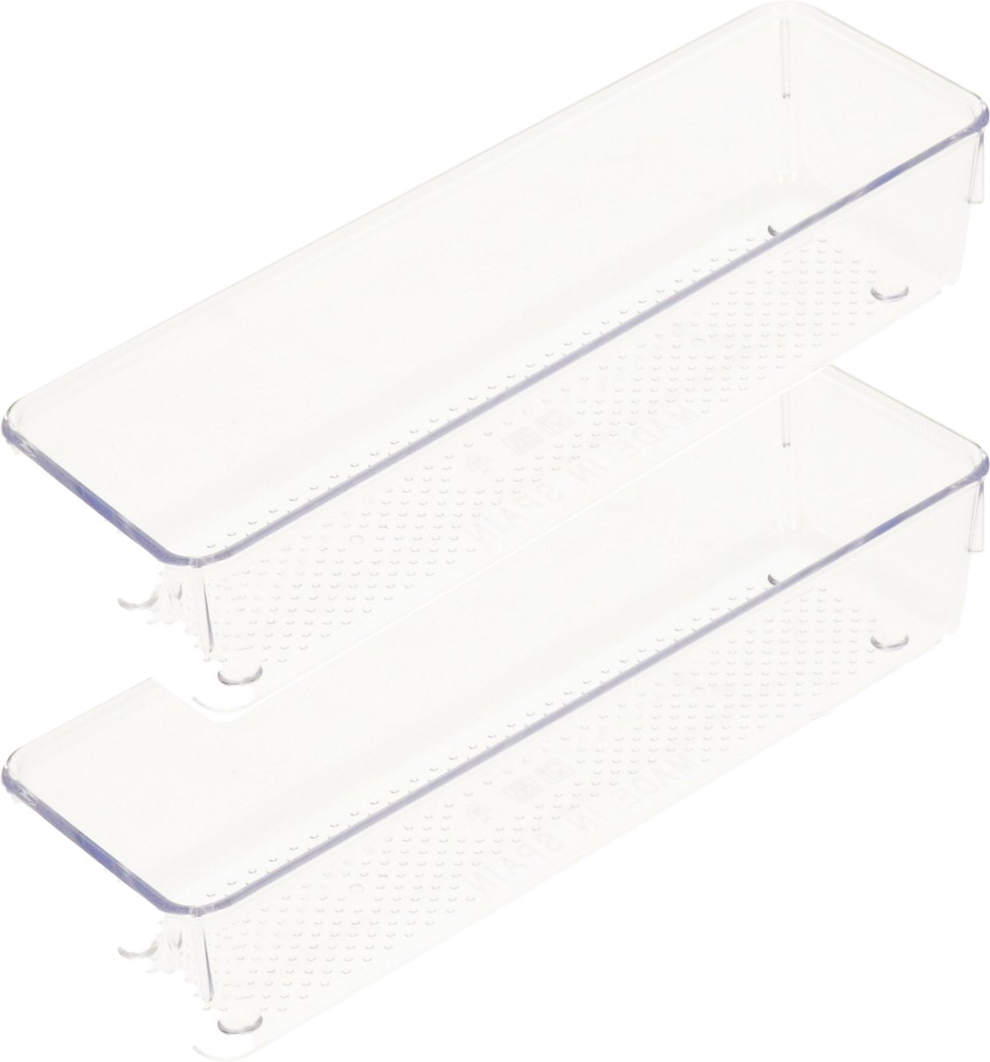 Plasticforte Lade organizer Skuff - 2x - transparant - kunststof - 23 x 7,5 x 5 cm - modulair - ladeverdeler