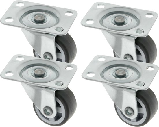 AMIG roulette pivotante/roue de transport - 4x - D25mm - caoutchouc - capacité de charge 40kg - gris