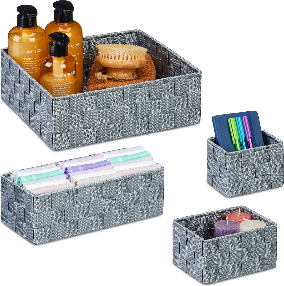 Relaxdays opbergmand set van 4 verschillende groottes gevlochten design kunststof