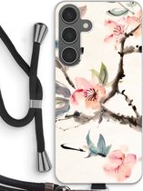 Case Company® - Hoesje met koord geschikt voor Samsung Galaxy S24 Plus hoesje met Koord - Japanse bloemen - Telefoonhoesje met Zwart Koord - Bescherming aan alle Kanten en Over de Schermrand