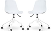 Nolon Nout-Pip Bureaustoelen Set van 2 Wit - Kunststof Zitting - Verstelbaar - Wieltjes - Wit Onderstel