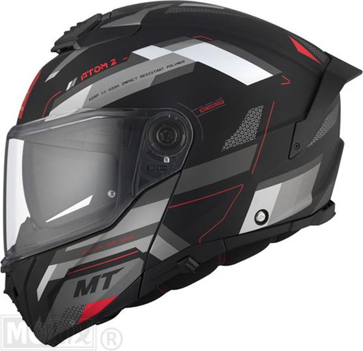 MT Atom 2 SV systeemhelm Bast mat zwart rood XXL