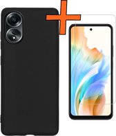 Hoesje Geschikt voor OPPO A58 Hoesje Siliconen Cover Case Met Screenprotector - Hoes Geschikt voor OPPO A58 Hoes Back Case - Zwart