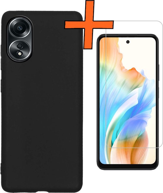 Coque pour OPPO A58 Coque en Siliconen avec Protecteur d'écran - Coque pour OPPO A58 Cover Back Case - Zwart