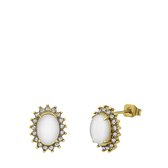 Lucardi - Clous d'oreille femme acier plaqué or vintage fleur opale - Boucles d'oreilles - Acier - Doré