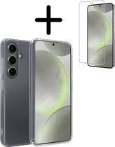 Hoes Geschikt voor Samsung S24 Hoesje Siliconen Back Cover Case Met Screenprotector - Hoesje Geschikt voor Samsung Galaxy S24 Hoes Cover Hoesje - Transparant.