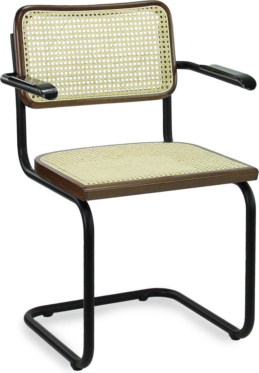 Workliving Bas Eetkamerstoel - Rotan Design Walnoot / Zwart - met armleggers