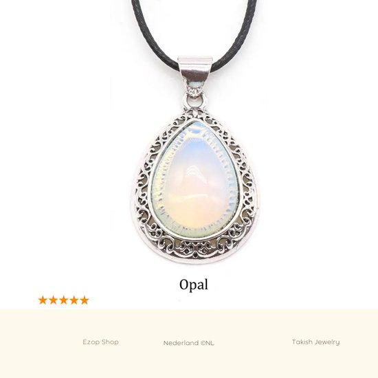 Verfijnde Opal Hanger met 45cm Zwarte Ketting van Takish Jewelry