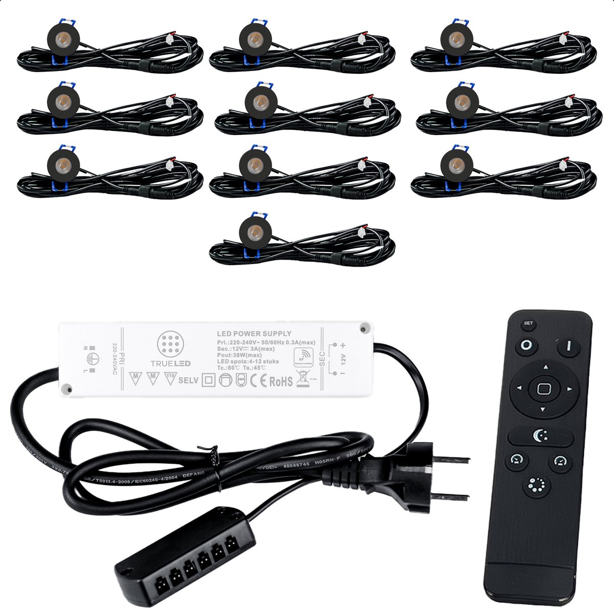 TrueLED Compact Black - Inbouw LED Spot Dimbaar voor Overkapping - IP65 Verlichting voor Veranda - Complete set van 10 LED Spots