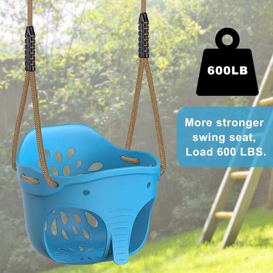 Kinderbabyschommel, kinderschommel met karabijnhaken, kinderschommel voor tuin, verstelbaar touw lang 150-200cm, schommelplank 272 kg capaciteit, blauw van Kinder — afbeelding 5