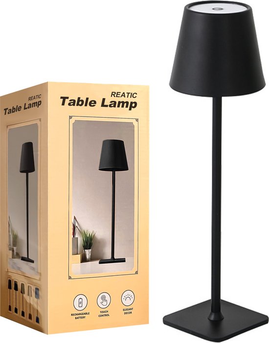 MALUX Led-tafellamp, draadloos, touch-dimbaar, 2700 K-4000 K, metaal, IP44 waterdicht, USB-C opladen, 8-15 uur batterijduur, tafellamp voor tuin, eettafel, slaapkamer, balkon, hotel, donkergrijs