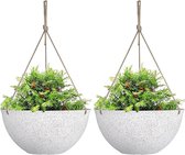 2 stuks hangende bloempotten, 25 cm, wit gespikkelde hangende bloempotten met drainagegaten en pluggen, hangende plantenbakken voor boho-tuindecoratie