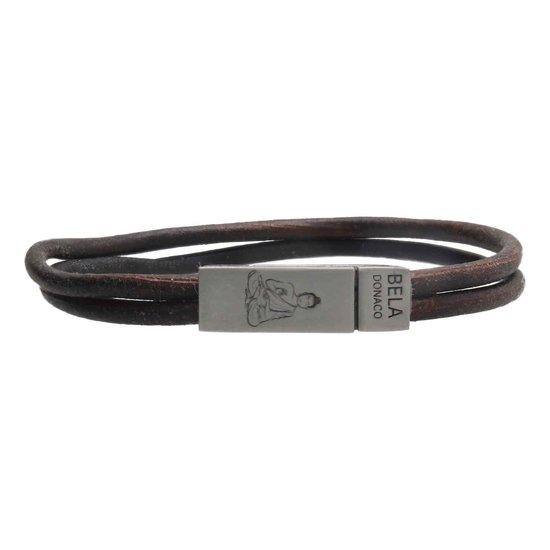 Bracelet Business line W7 - Bouddha - Acier inoxydable - cuir marron vintage
