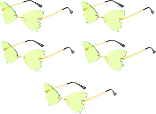 Vlinder zonnebril - Groen - 5 stuks - Festival bril / Hippie bril / Rave zonnebrilbril / Techno bril / Feestbril / Caranaval bril / accessoires / heren / dames / carnavalskleding / carnavals / verkleed