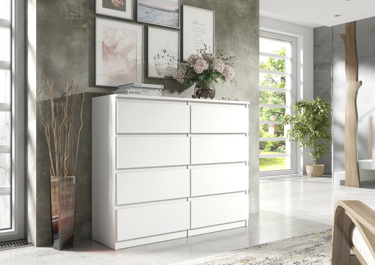 Pro-meubels - Ladekast Ibiza - Wit mat - 120cm - 8 lades - Kast - Commode - Slaapkamer