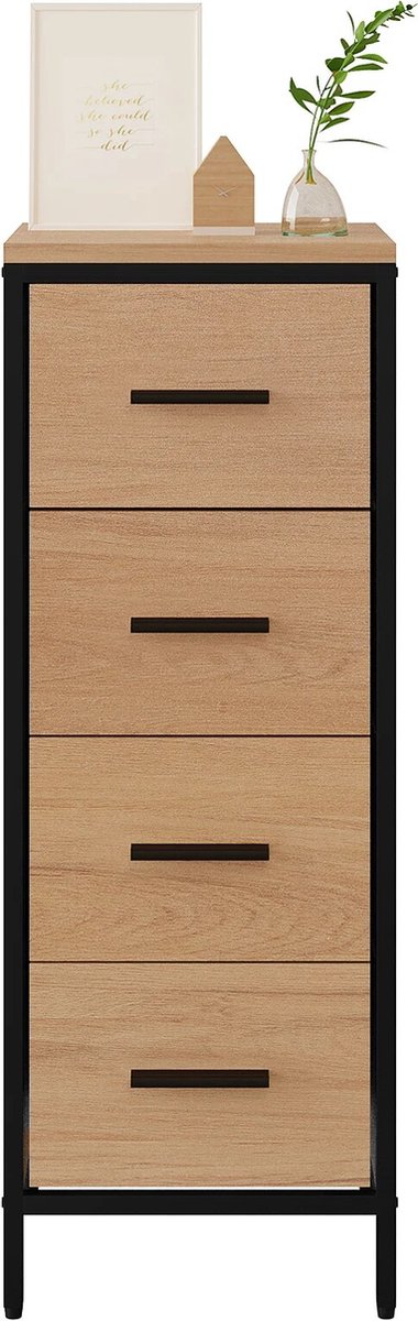Vrijstaand Kastje - Commode Kastje - 4 Lades - Geschikt Voor Alle Ruimtes - Waterafstotend Materiaal - Roetvrijstalen Frame - 30 x 82 x 30 cm - Houten Kleur