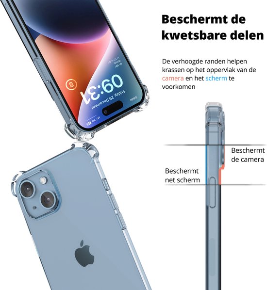 Transparante hoes die de camera en het scherm beschermt tegen krassen door verhoogde randen.