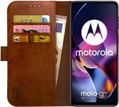 Rosso Element Book Case Wallet Hoesje Geschikt voor Motorola Moto G54 | Portemonnee | 3 Pasjes | Magneetsluiting | Stand Functie | Bruin