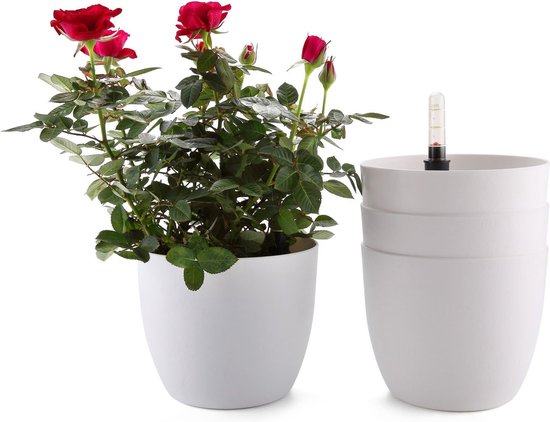 Santino ASTI Bloempot, zelfwaterende bloempot, 30 cm, met waterpeilindicator, rond, premium kwaliteit, voor binnenplanten, bloemen en kruiden, diameter 30 cm, hoogte 23 cm, 12 l, rood parel/wit