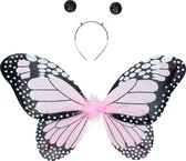 Vlinder verkleed set - vleugels/toverstafje/diadeem - lichtroze - kinderen - carnaval verkleed accessoires